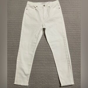 Loft The Skinny High Rise White Raw Hem Jeans Size 28/6 Petite